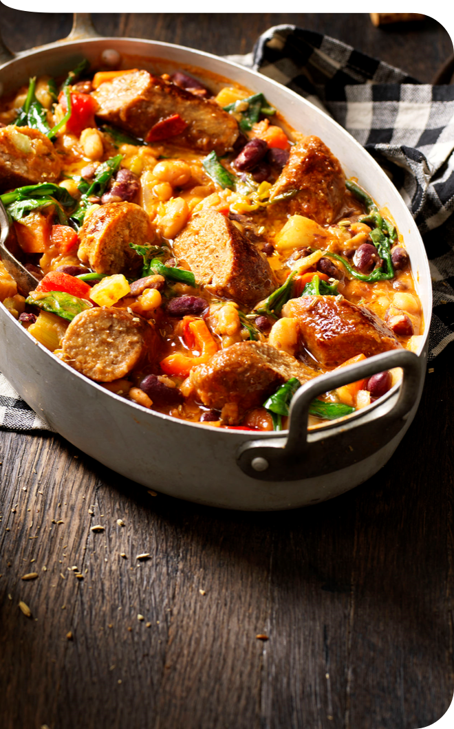 Bohneneintopf mit veganer Bratwurst