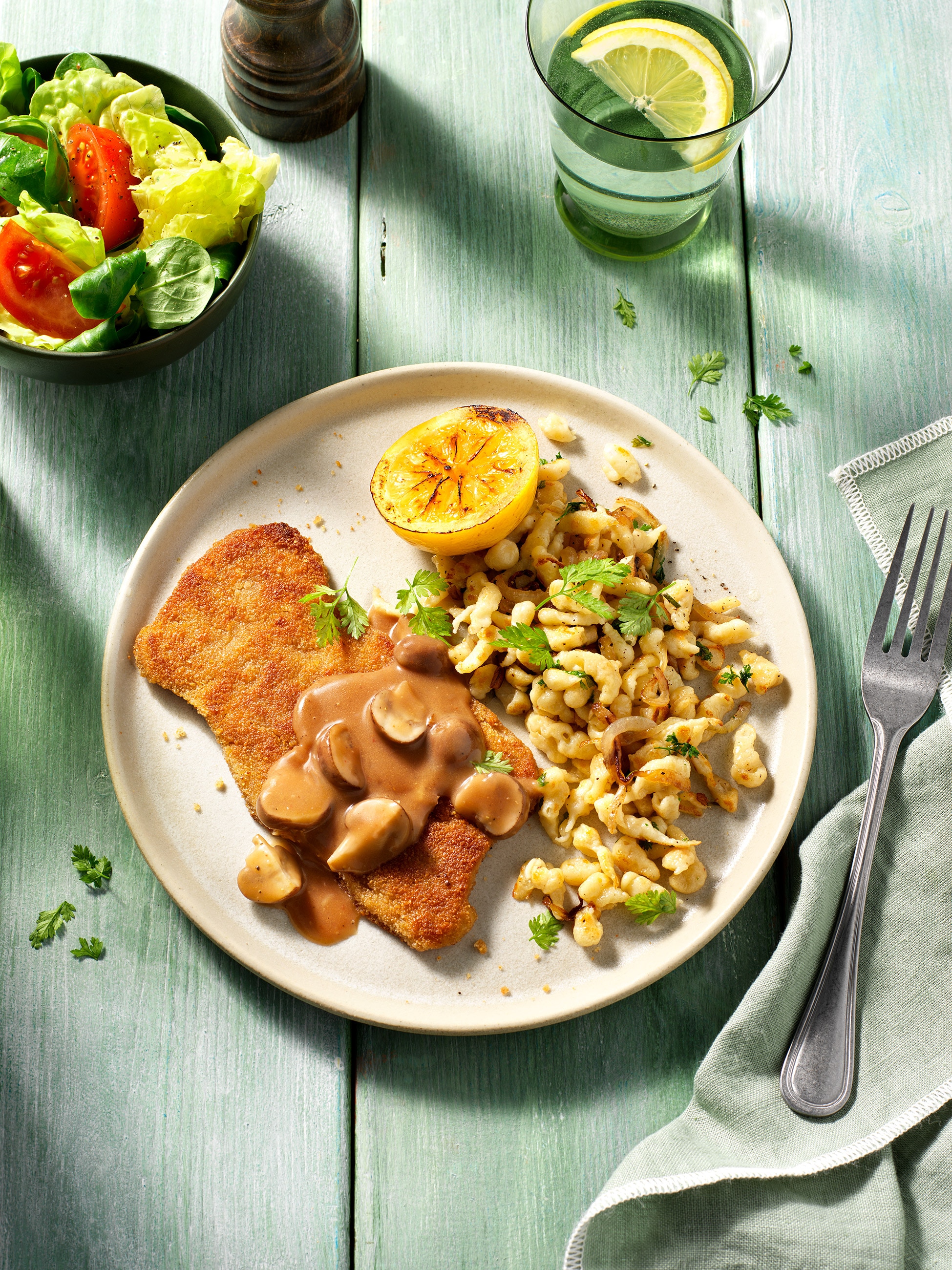 Jäger Sensational Schnitzel with spätzle Jäger Sensational Schnitzel with spätzle
