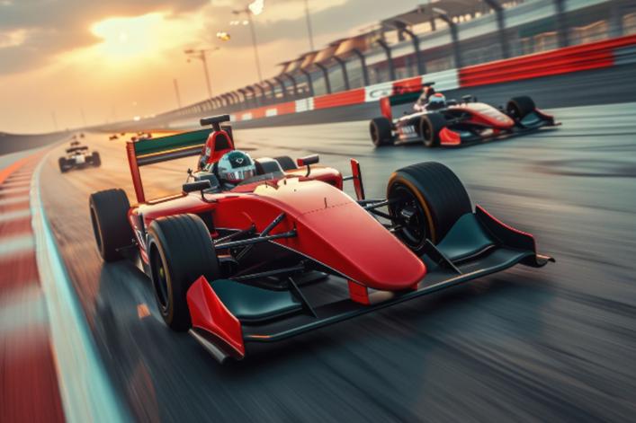 Formel 1 Rennwagen auf der Strecke 