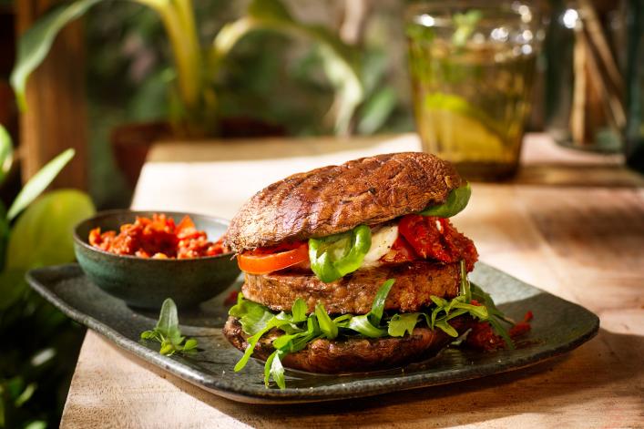 Sensational BBQ Portobello Spicy Burgers "Caprese"