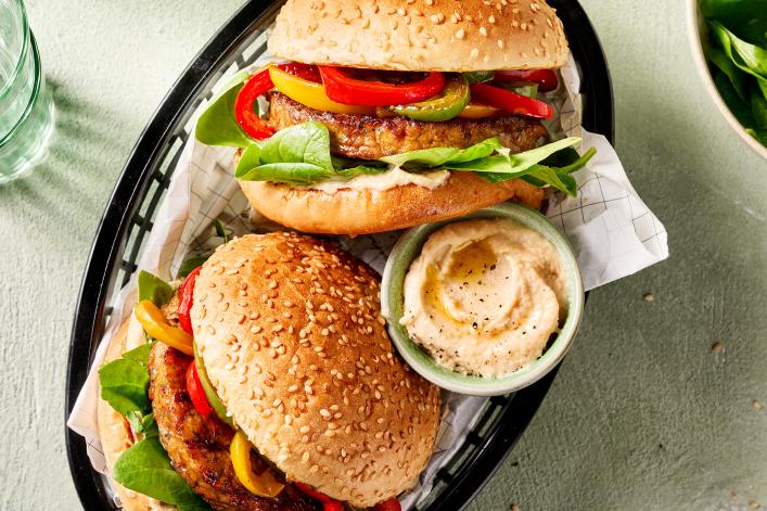 Hummus and Grilled Bell Pepper Burger