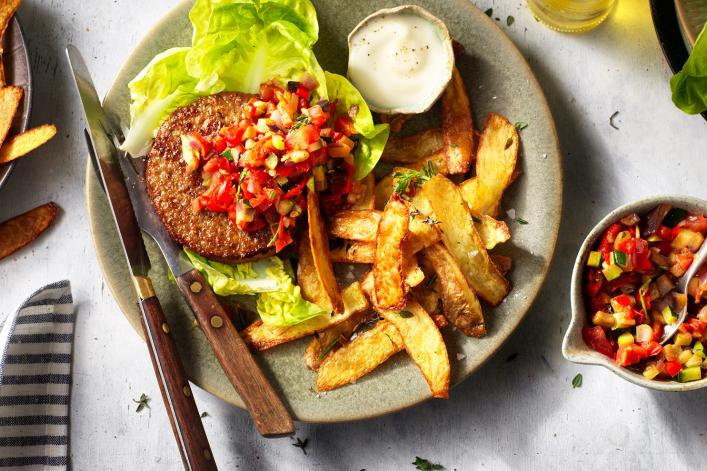 Pas de gaspillage - Burger végan aïoli et pelures de pommes de terre