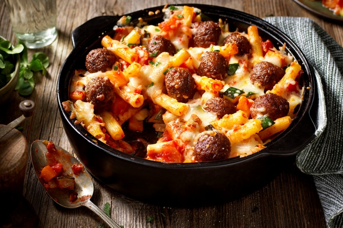 Pâtes gratinées à la citrouille et boulettes de légumes Pâtes gratinées à la citrouille et boulettes de légumes