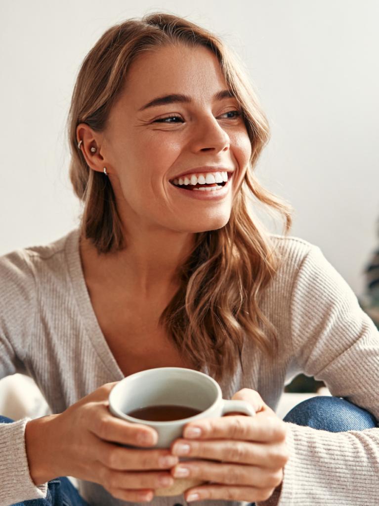 Lächelnde Frau mit Kaffee