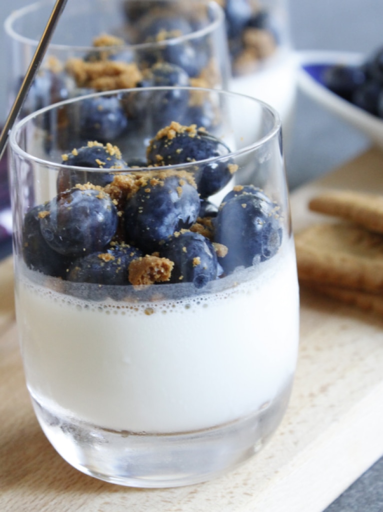 Weisse Schokolade Panna Cotta mit Heidelbeeren