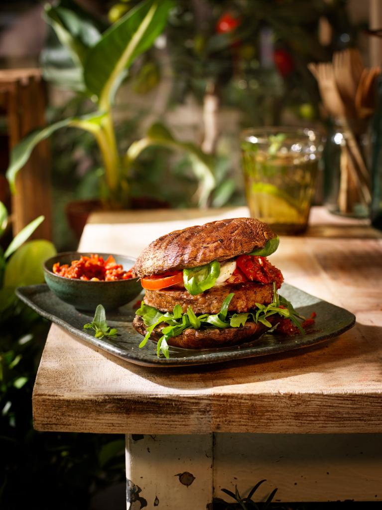 Sensational BBQ Portobello Spicy Burgers "Caprese"