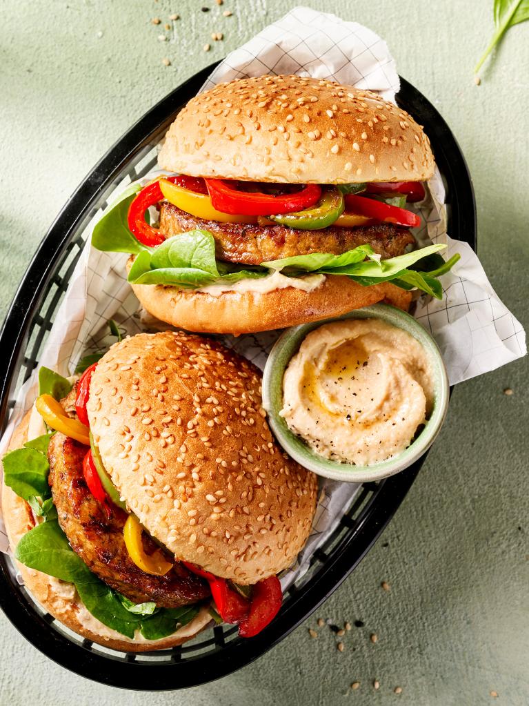 Hummus and Grilled Bell Pepper Burger