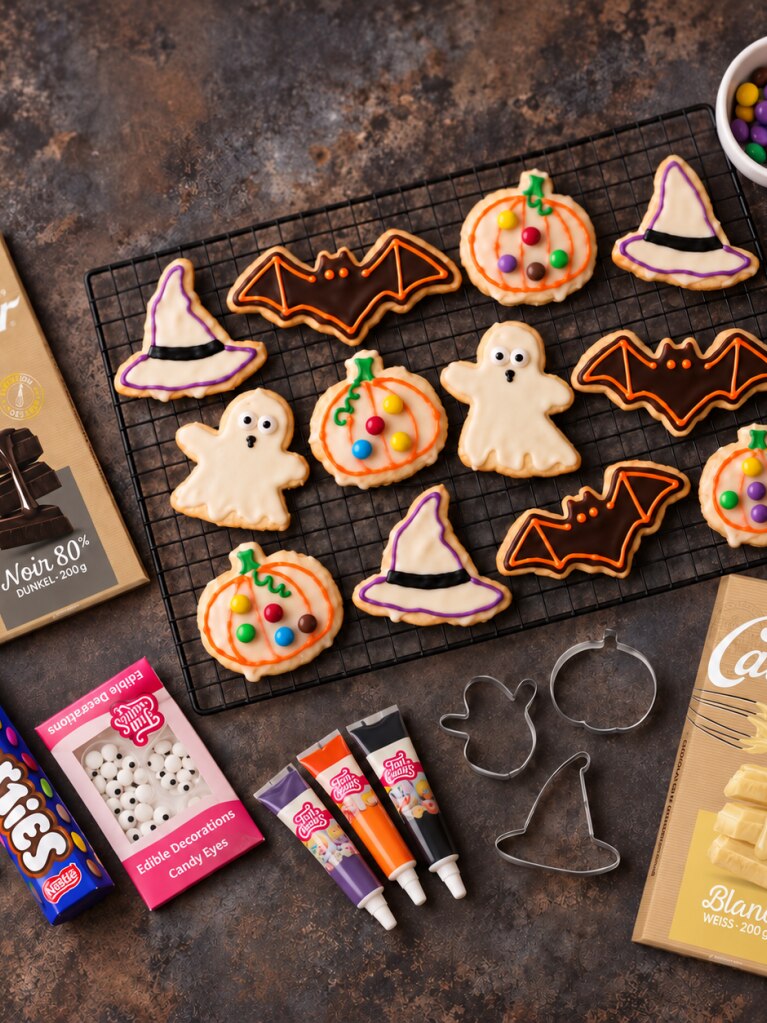 Halloween-Kekse mit Cailler Dessert Schokolade