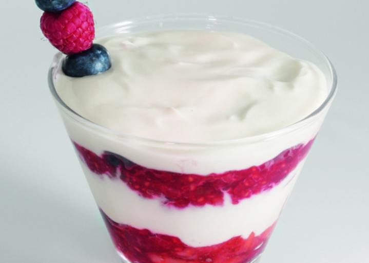yoghurt with berries in glass