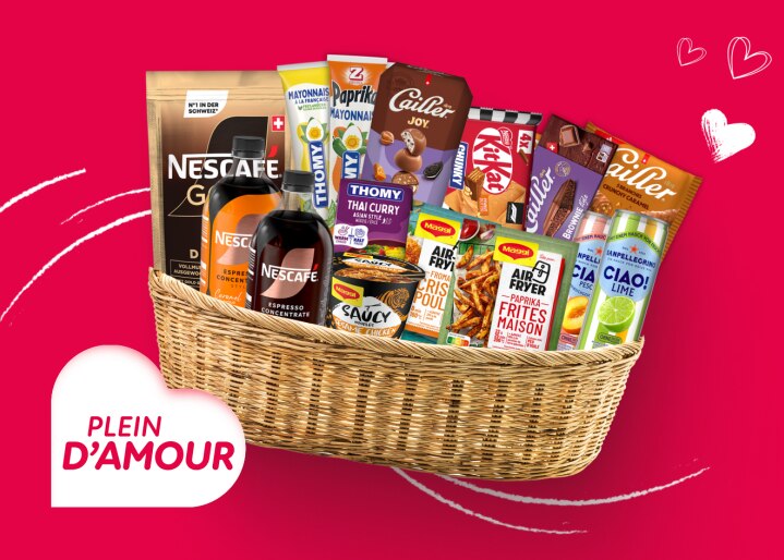 Panier gourmand rempli de nouveautés Nestlé.